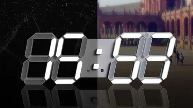 Digital Wall Clock 3D LED Date Time Celsius Nightlight Display Table Desktop Clocks Alarm Clock for Living Room Home Decoration